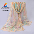 Lingshang neue Art Chiffon Georgette Schal Schal Frauen dünne lange Pfingstrose Blume Blätter Muster Schals Stolen Großhandel